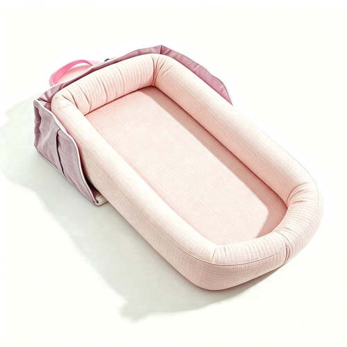 Loevin Baby Lounger for Newborn, Portable Breathable Infant Lounger for 0-12 Months Toddler, Adjustable Size Home Travel Dual-Purpose Baby Nest (Pink)