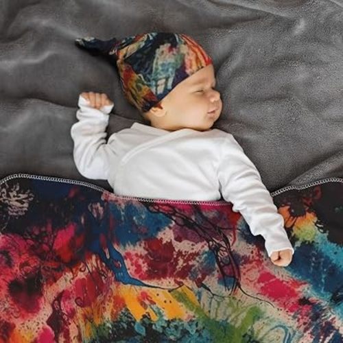 Colorful Spiral Tie Dye Newborn Swaddle Blanket with Beanie Hat Set,Soft Stretchy Baby Blanket Swaddle Sack Receiving Blanket Swaddle Sack Wraps Shower Gifts for Infant Boys Girls