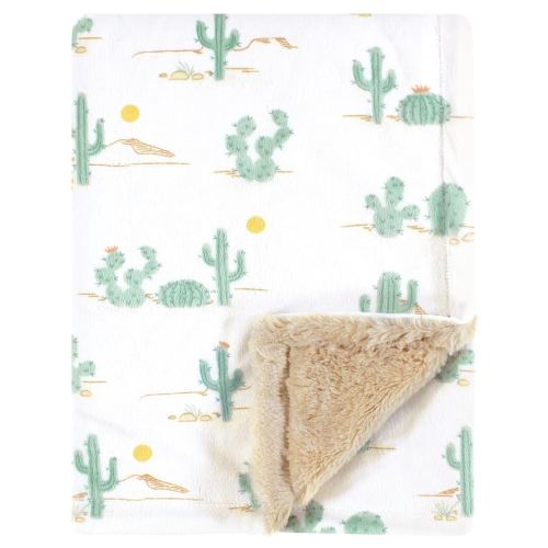 Hudson Baby Plush Blanket with Furry Binding and Back, Desert Cactus, One Size