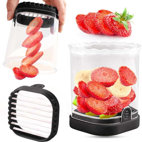 Fruit Slicer Cup | Strawberry Slicer | Banana Slicer | Grape Cutter | Egg Slicers | Detachable Fruit Cutter Slicer with Push Plate | Creative Strawberry Slicer Kitchen Gadget (Black)