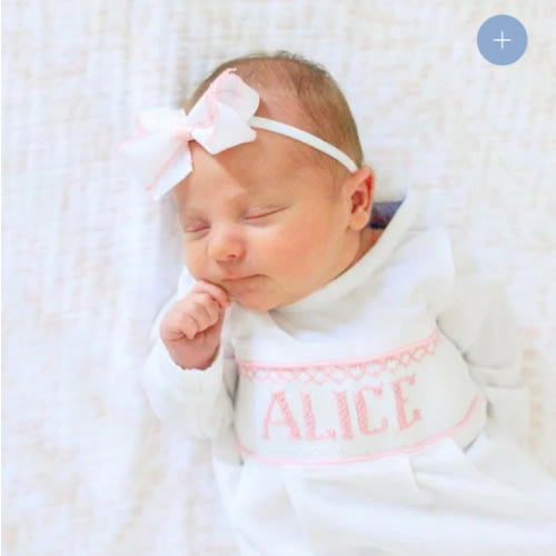 Pink Baby Snuggles - Custom Smocked Pima Gown and Hat