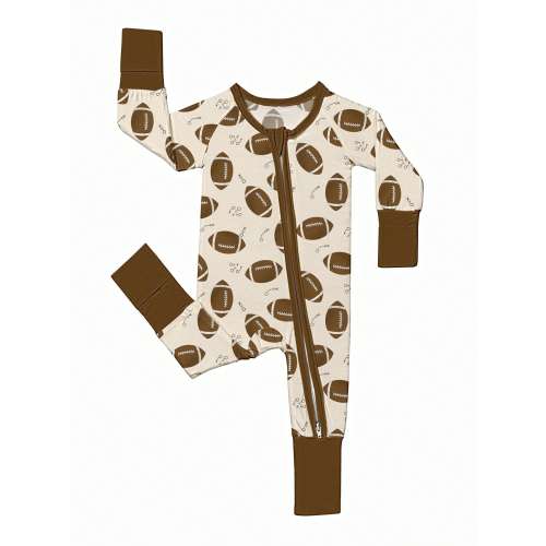 Baby Bamboo Fiber Zip-Up, Football Print Romper, All-Season Knit Fabric Skinny Fit With Zipper , Boy Baby Girl Clothes, Perfect For Outdoor
