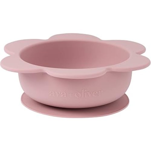 AVA + OLIVER Silcone Flower Suction Bowl | BPA-Free Non-Slip Design (Rosewood)