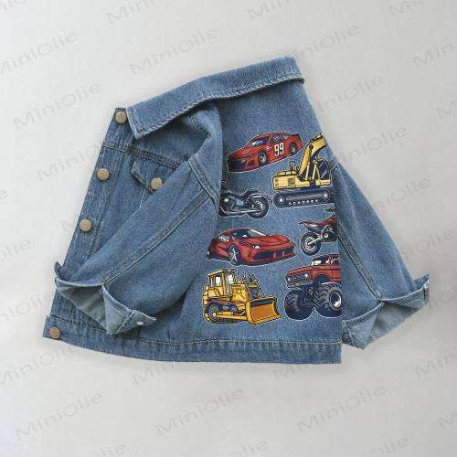Toddler Kid Vehicles Excavator Racing Car Denim Jacket