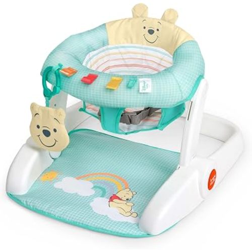 Disney Winnie the Pooh Learn-to-Sit Baby Floor Seat by Bright Starts, 2-Positions Grow with Infant, Portable Baby Chair, Includes Sensory Toys, Unisex, 4-12 Months, Pooh Bear Toy & Theme