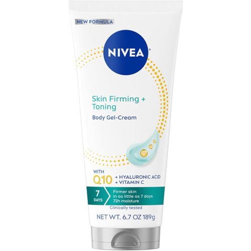 NIVEA Skin Firming & Toning Body Gel Cream with Q10, Hyaluronic Acid and Vitamin C, Clinically Tested Skin Firming & Toning Cream, 72-Hour Moisture, 6.7 Oz Tube