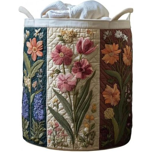 Quilted Laundry Basket With Handles,boho storage basket,quilted basket