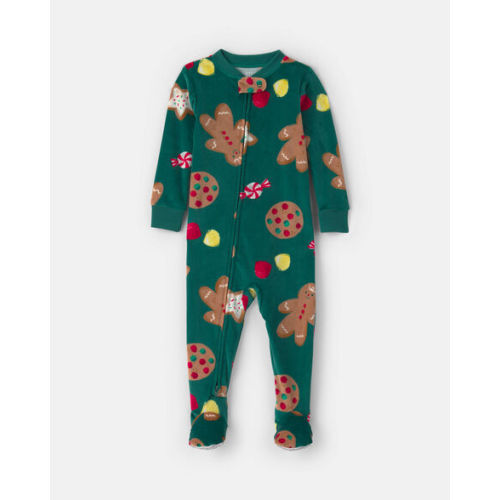 Baby 1-Piece Christmas Gingerbread 2-Way Zip DreamPlush Snug Fit Footed Pajama - Green | Carter's