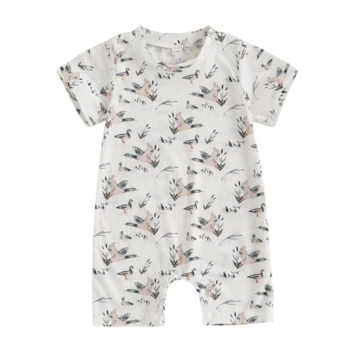 Newborn Baby Boy Girl Mallard Duck Outfits Romper Short Sleeve Duck One Piece Jumpsuit Overalls Hunting Baby Clothes