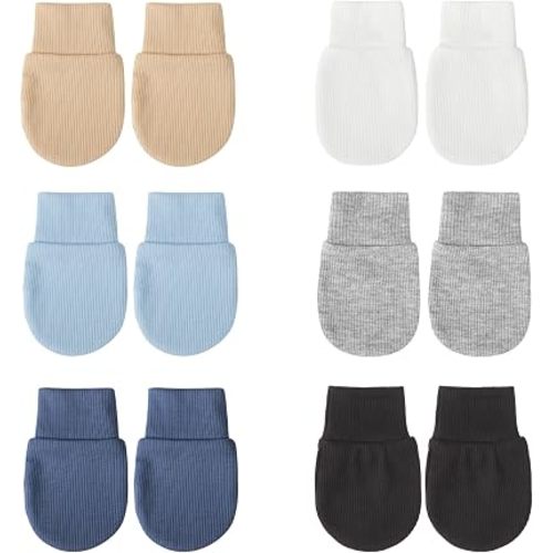 BQUBO 6 Pairs Newborn Baby Boys Girls Mittens 0-6 Months Unisex-Baby Infant Mittens Elastic No Scratch Wrist Gloves