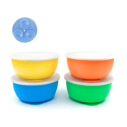 Stainless Steel Bowl with Silicone Suction Sleeve + Lids