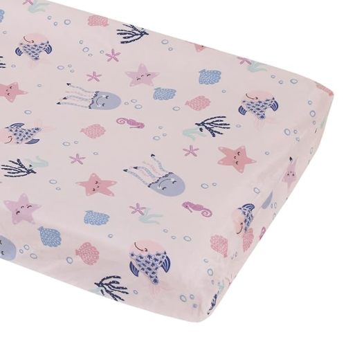 NoJo Mermaid Lagoon Pink, and Blue Sea Friends Super Soft Contoured Changing Pad Cover