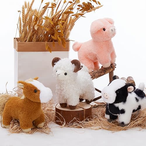 MaoGoLan 4 Pack Farm Stuffed Animals Bulk Party Favors for Kids, 8 inch Plush Cow & Sheep & Pig & Horse - Gifts for Toddlers Girls Boys Christmas Birthday Baby Shower