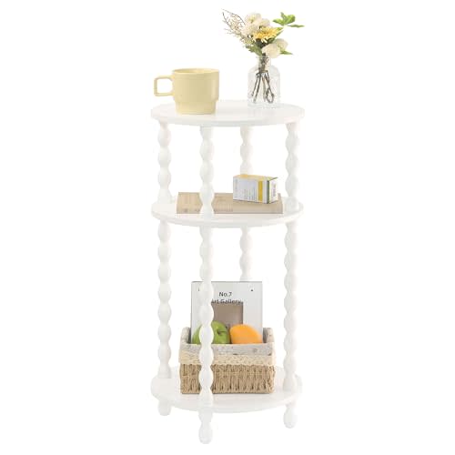 AWASEN Small Round Side Table, White End Table with 3-Tier Open Shelf for Small Spaces, Round Bedside Table Nightstand for Bedroom, Living Room, Office, White