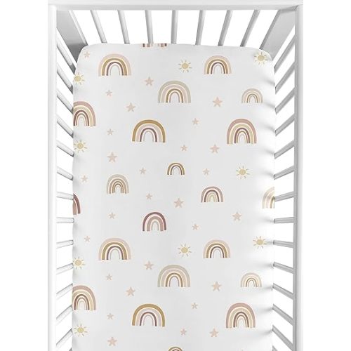 Sweet Jojo Designs Boho Rainbow Girl Fitted Crib Sheet Baby or Toddler Bed Nursery - Blush Pink Dusty Rose Gold Yellow Mauve Taupe Beige Tan Bohemian Stars Sun Celestial Vintage Sky
