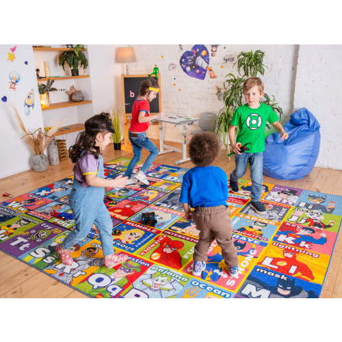 KC Cubs | DC Super Hero ABC Alphabet Traits & Emotions Educational Learning & Game Area Rug Carpet for Kids and Children Bedrooms and Playroom