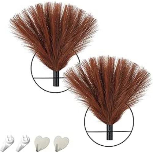 Pretty Jolly Boho Wall Decor - Mounted Metal Hanging Artificial Pampas Display for Living Room, Bedroom, Bathroom, Dining Room - Plant Art 2 Pack