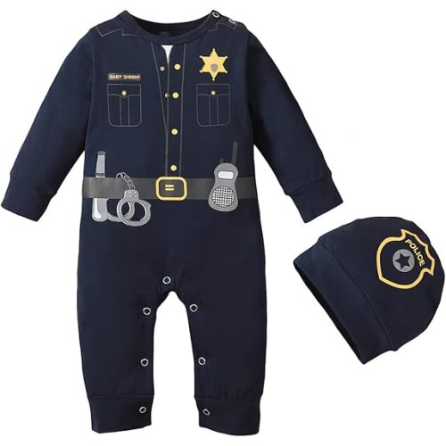 Singcoco Infant Boy Girl Costume Outfit Baby Police Officer Romper (Cop-Long,6-12 Months)
