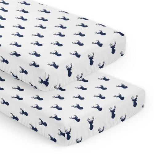 Sweet Jojo Designs Boy Fitted Crib Sheets Set Stag Blue and White 2pc