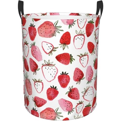 Laundry Basket Strawberry Fruit Laundry Hamper Waterproof Idea Hampers for Laundry,Large Collapsible Laundry Baskets with Handle Suitable for Bedroom Bathroom Utility Room Kitchen