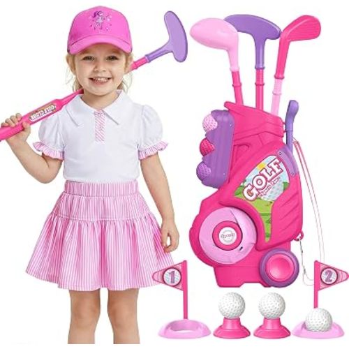 Liberry Toddler Golf Clubs Set Toy for Girls 2 3 4 Year Old with Outfit