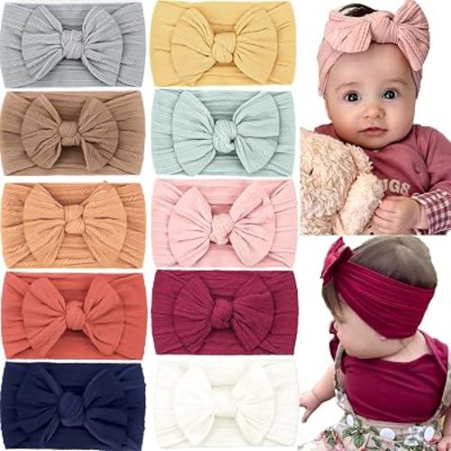 CÉLLOT 10Pcs Super Stretchy Soft Knot Headbands Baby Bows Hair Accessories