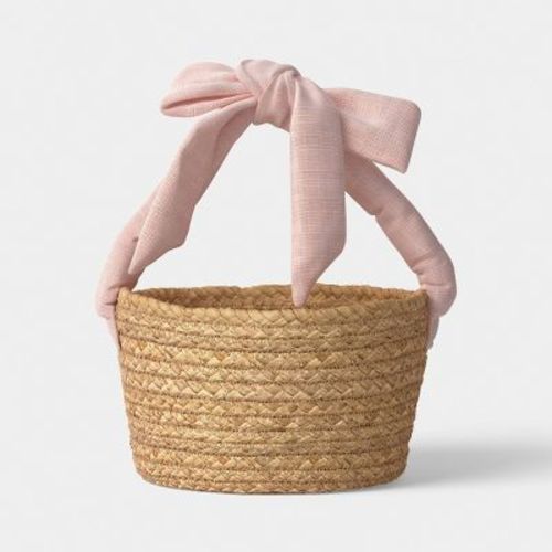 Natural Woven Bow Handle Basket Pink - Threshold™
