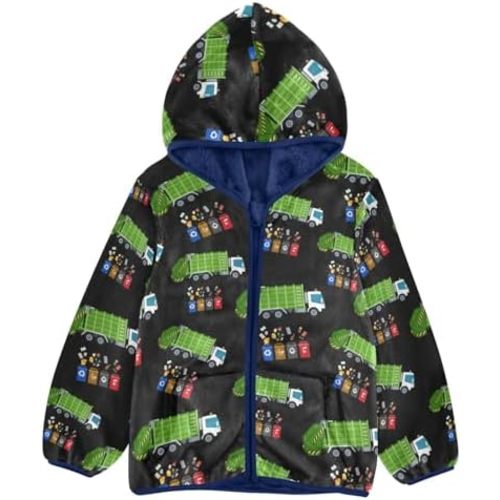 Boys Fleece Jacket Hooded Autumn Winter Long Sleeve Thick Warm Outerwear;3-10 Years Kids Cute Fuzzy Jacket