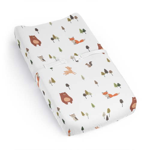 Sweet Jojo Designs Woodland Animal Pals Green Beige and Orange Changing Pad Cover Sheet