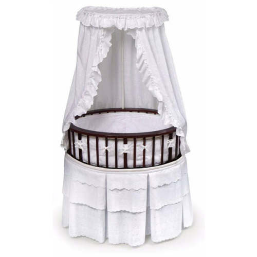 Badger Basket Elite Oval Baby Bassinet w/ Canopy in Cherry/White