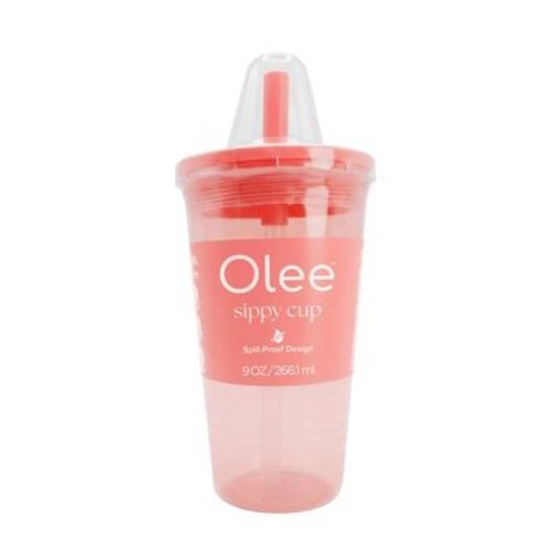 Olee Sippy Cup Tumbler with Straw + Lid Baby Bottle - Melon Pink - 9 fl oz: Level 4 Fast Flow, BPA-Free