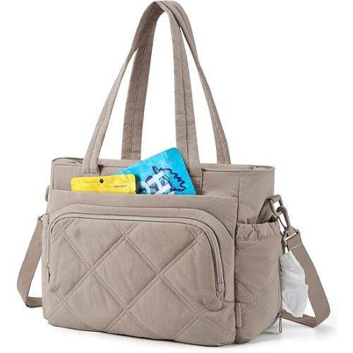 BAGSMART Lunch Bag Women Large Lunch Box Insulated Tote Bag with Multi-Pockets Quilted Puffy Tote for Work, Outdoors