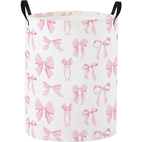 Baby Laundry Basket Baby Nursery Hamper Kids Laundry Basket Toy Storage Bin for Boys Room Decor Gift Baskets for Bedroom Bathroom(Pink Bowknot)