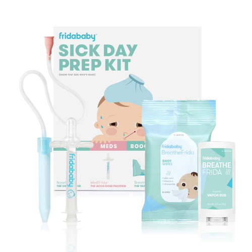 Frida Baby Sick Day Prep Kit: NoseFrida Snotsucker, MediFrida Pacifier, BreatheFrida Wipes, VaporRub HSA/FSA Eligible