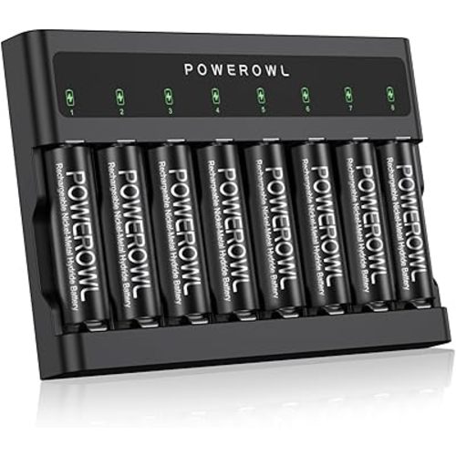 POWEROWL AA Batteries Rechargeable w/Charger Kit, High Capacity 2800mAh 1200 Cycles Double A Battery - 8 Count