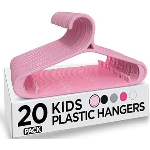 Utopia Home Kids Hangers 60 Pack - 11 Inch Plastic Baby Hangers for Closet - Childrens Hanger for Clothes & Infant Hanger for Closet - Non-Slip Shoulder Grooves, Strap Hooks & Pants Bar (Baby Pink)