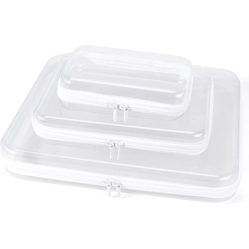 Clear Hard Shell Zipper Case, Clear Zipper Pouches Waterproof Makeup Organizer & Travel Toiletry Storage Bag, Plastic Pouch for Office, Home, White,3 Pack, LMS