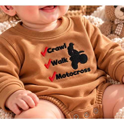Crawl Walk Motocross Embroidered Romper | Motocross Newborn Outfit, MX Rider Baby Shower Gift