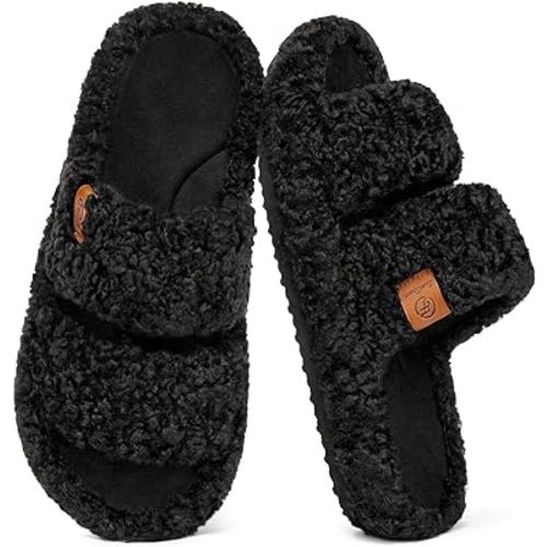 EverFoams Womens Fuzzy Open-toe Slippers Soft Comfy Memory Foam Indoor House Shoes