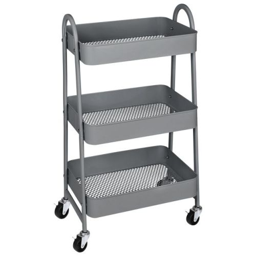 JIONJOY 3 Tier Utility Rolling Cart, Premium Metal Mobile Storage Cart with Lockable Wheels, Ultimate Organizer for Every Room in the House - Grey