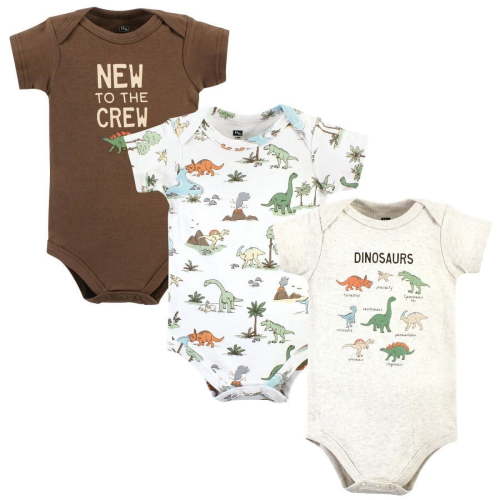 Hudson Baby Cotton Bodysuits, Dinosaur Adventures 3-Pack, 6-9 Months