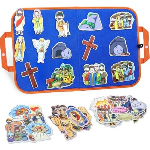 CHEFAN 4 Pack Felt Board Bible Stories Set, Flannel Board Stories, Nativity Flannel Graph Bible Toy for Kids, Include Jesus Resurrection, Ascension and Pentecost, Paul's Conversion, Prophet Isaiah