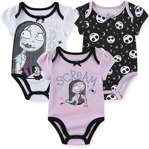 Disney Minnie Mouse Winnie the Pooh Lilo & Stitch Nightmare Before Christmas Girls 3 Pack Bodysuit for Newborn and Infants
