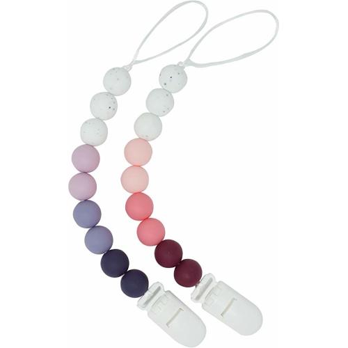 Meerkatto Silicone Pacifier Clip, 2 Pack (Pink/Purple)