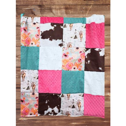 Patchwork Blanket -Boho Horse, Watercolor Floral, Calf Minky Western B – DBC Baby Bedding Co