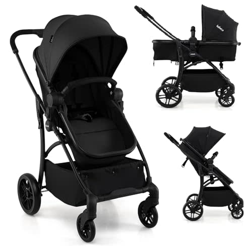 INFANS 2 in 1 Baby Stroller, Convertible Stroller with Bassinet Reversible Seat Adjustable Backrest Canopy One Hand Fold, Compact Toddler Pushchair for Kids Infants Newborns 0-36 Months