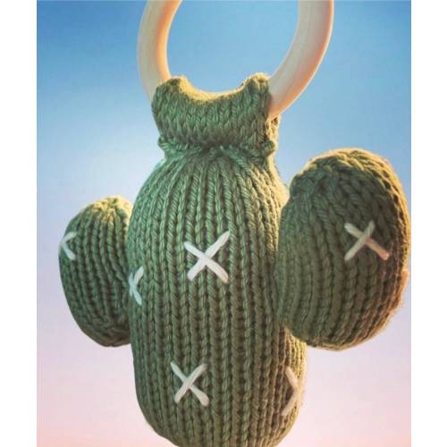 Hand Knit Cactus Baby Rattle - Newborn Gift, Baby Shower Toy, Neutral Nursery Decor, Soft Cotton Knit Toy