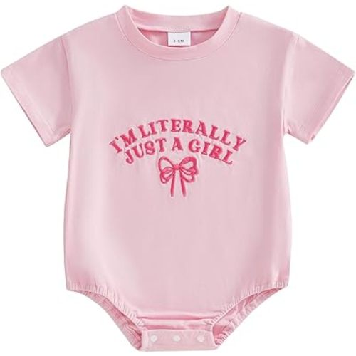 Sasaerucure Infant Baby Girl Summer Short Sleeve Bubble Romper One-piece Newborn Baby Girl Pink Bow Onesie Outfit