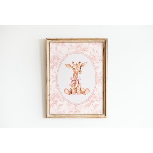 Vintage Giraffe Wall Art, Girl Nursery Decor, Pink Grandmillenial, Giraffe Pink Bow Poster, Little Girl Vintage Room Decor, Printable