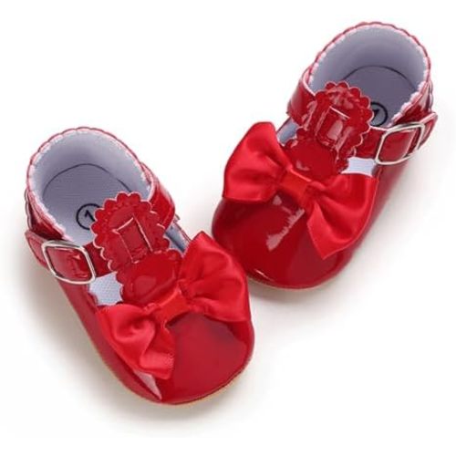 Neband Baby Girl Mary Jane Dress Shoes - Infant Newborn Flats Anti-Slip Soft PU Leather Party School Wedding Princess Baby Girl Shoes